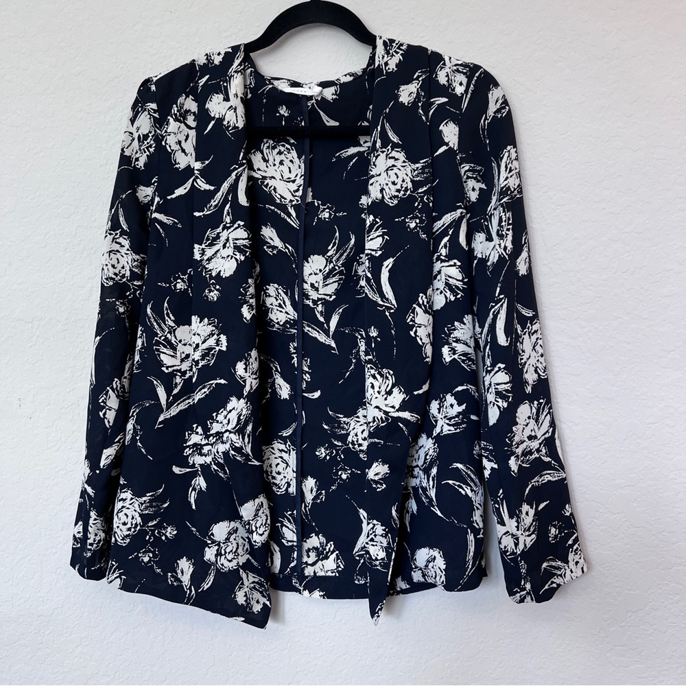 Lush Floral Black and White Women's Open Front Cardigan Polyester XS